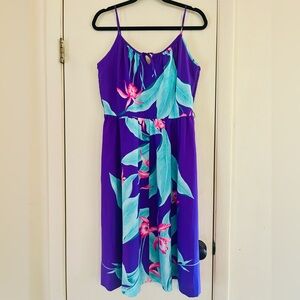 VTG 80s Hawaiian Tropical Resortwear Built In Bra Spaghetti Strap Sundress M/L